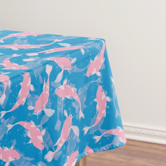 Toalha De Mesa Padrão rosa e azul - Peixe Koi (Posição Original)