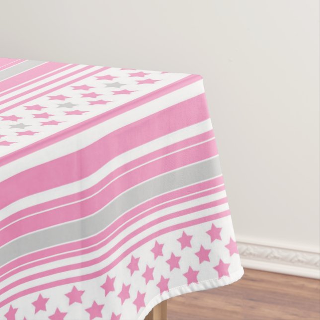 Toalha De Mesa Padrão rosa listrado com estrelas (Posição Original)