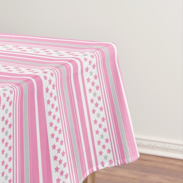 Toalha De Mesa Padrão rosa listrado com estrelas (Posição Original)