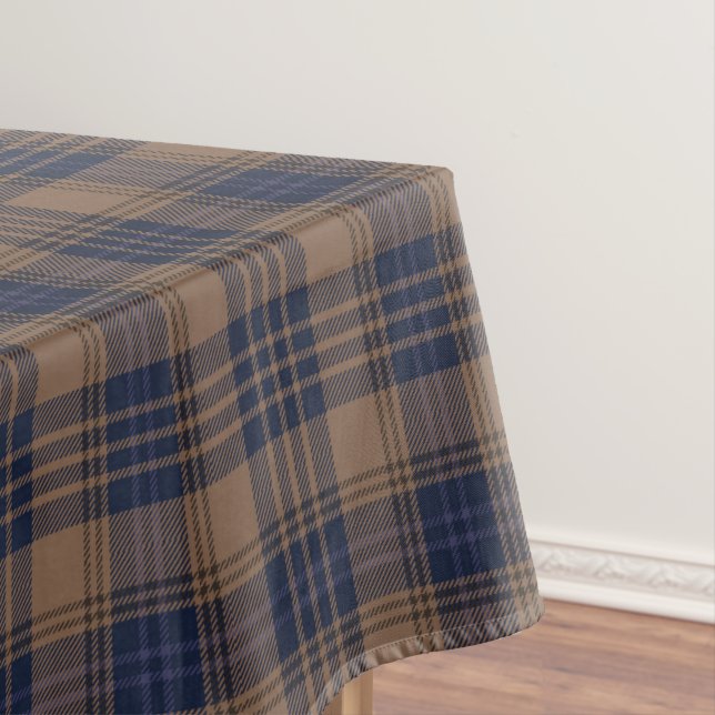 Toalha De Mesa Padrão Russo da Xadrez de Tartan Azul-Castanho (Posição Original)