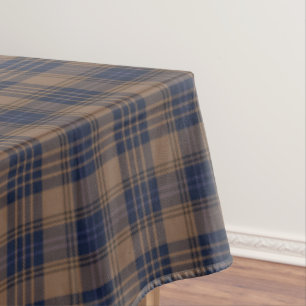 Toalha De Mesa Padrão Russo da Xadrez de Tartan Azul-Castanho
