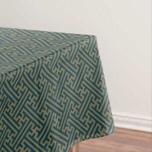 Toalha De Mesa Padrão Sayagata, japonês, Dourado e Marinho azul