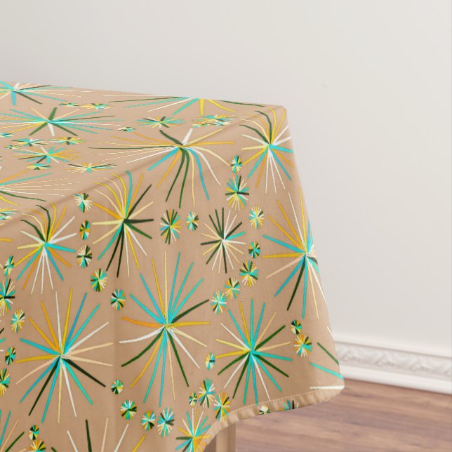 Toalha De Mesa Padrão Sputnik do meio século, Taupe Tan (Posição Original)