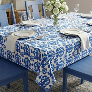 Toalha De Mesa Padrão Toile Francês Azul