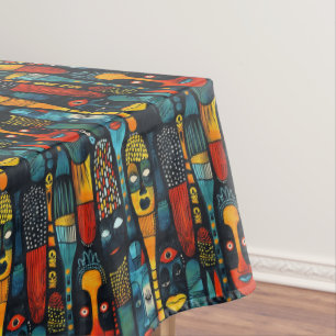 Toalha De Mesa Padrão tribal africano com ídolos.