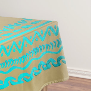 Toalha De Mesa Padrão Tribal de Turquesa Teal Brilhante sobre a D