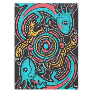 Toalha De Mesa Padrão tribal mitológico boho Axolote Xolotl Astec