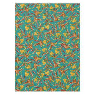 Toalha De Mesa Padrão Tropical com Folhas Vermelhas e Amarelas
