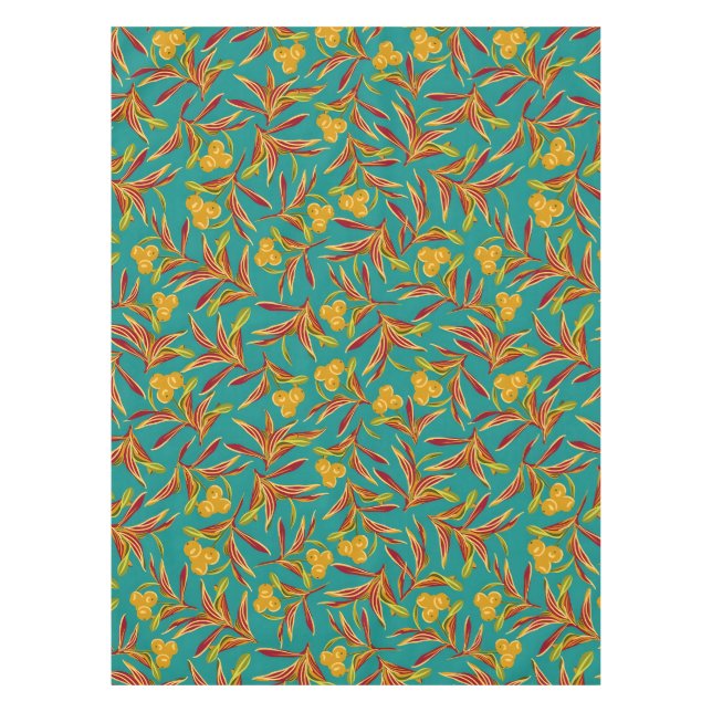 Toalha De Mesa Padrão Tropical com Folhas Vermelhas e Amarelas (Frente)