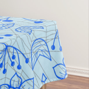 Toalha De Mesa Padrão vegetal A08.b boho. azul BG