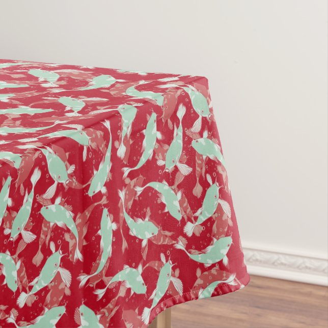 Toalha De Mesa Padrão Vermelho e Verde - Peixe Koi (Posição Original)