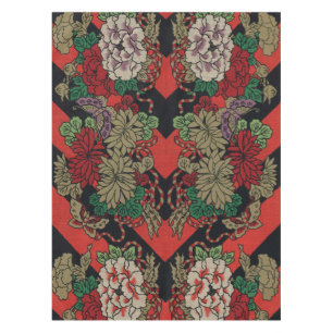 Toalha De Mesa Padrão Vermelho Preto Floral Peônia Japonês Vintag