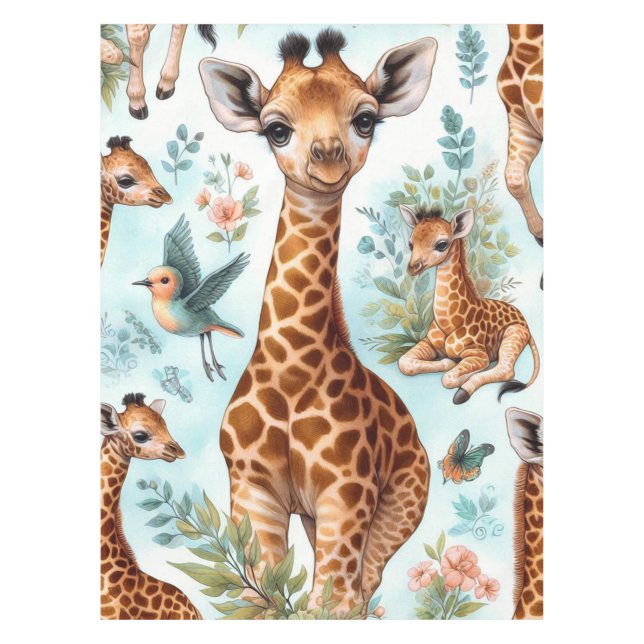Toalha De Mesa Padrão Vintage Cute Baby Giraffe (Frente)