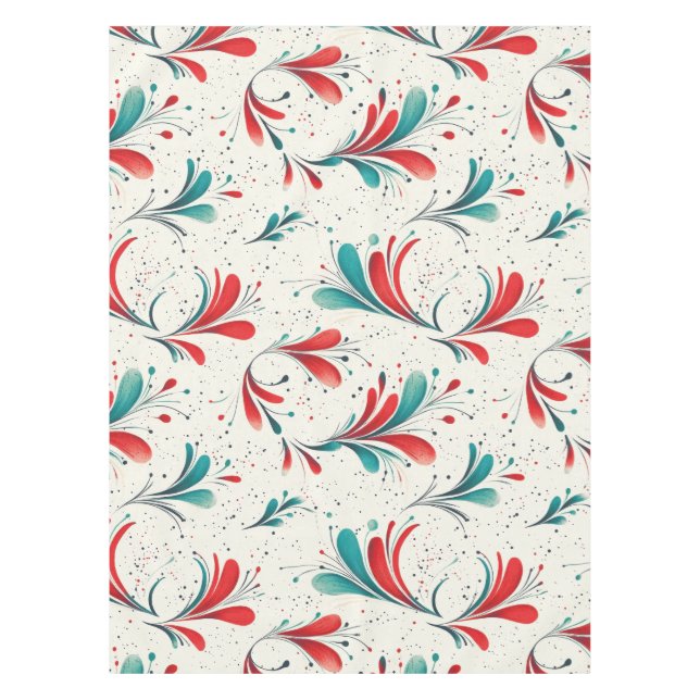 Toalha De Mesa Padrão Whimsical Blue e Red Paisley Leaf (2) (Frente)