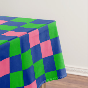 Toalha De Mesa Padrão Xadrez Azul Verde Rosa Design