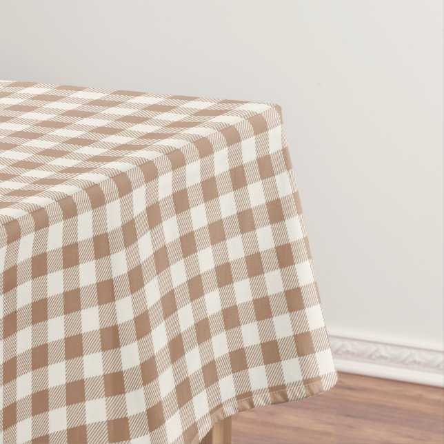 Toalha De Mesa Padrão Xadrez Boho Gingham Marrom Bege (Posição Original)