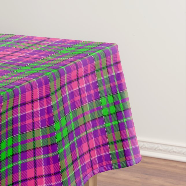 Toalha De Mesa Padrão Xadrez Escocês Rosa e Verde sobre Roxo (Posição Original)