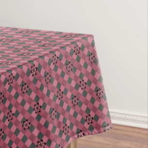 Toalha De Mesa Padrão xadrez geométrico rosa cinza com flores