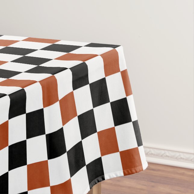 Toalha De Mesa Padrão Xadrez Marrom Preto e Branco Design  (Posição Original)