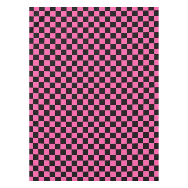 Toalha De Mesa Padrão xadrez preto e rosa (Frente)