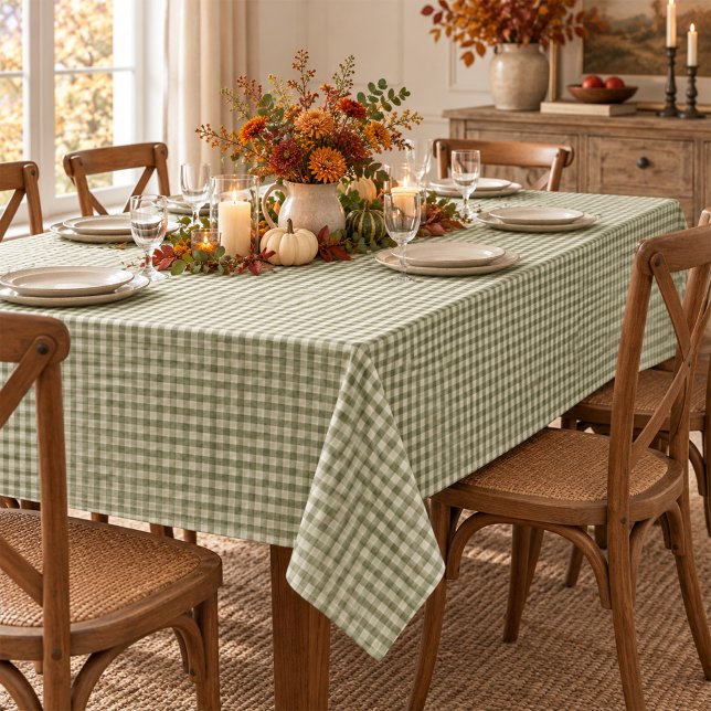 Toalha De Mesa Padrão Xadrez Verde Simples Clássico  (Classic green gingham brings timeless farmhouse charm to everyday meals and gatherings.
)