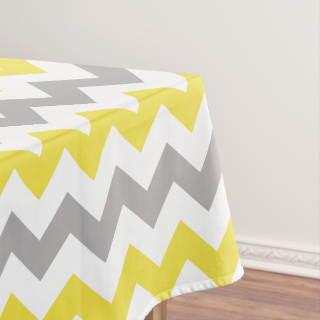 Toalha De Mesa Padrão Zigzag, Padrão Chevron, Amarelo, Cinza (Posição Original)