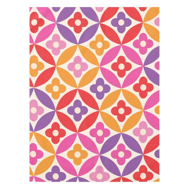 Toalha De Mesa Padrões das flores retrorreflectoras nos círculos  (Frente)