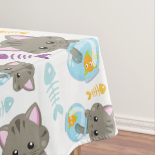 Toalha De Mesa Padrões De Gatos, Gatos Cutes, Gatinhos, Peixes