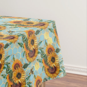 Toalha De Mesa Padrões de girassol Abelhas Douradas de mel Aqua