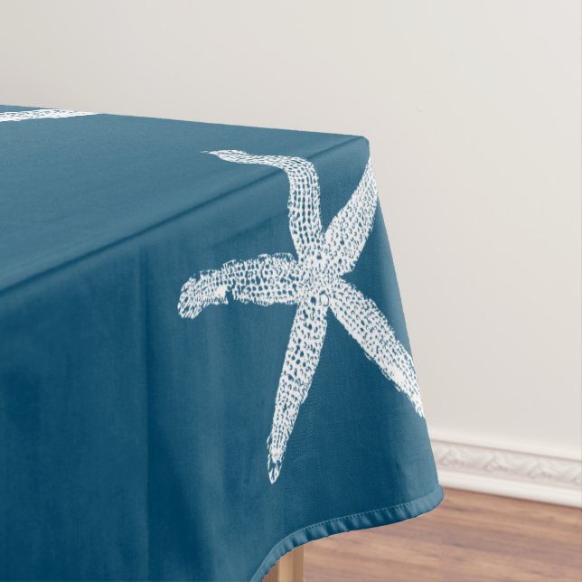 Toalha De Mesa Padrões de Starfish brancos Cor Azul (Posição Original)