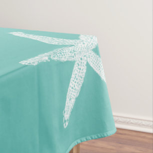 Toalha De Mesa Padrões de Starfish brancos cor azul clara