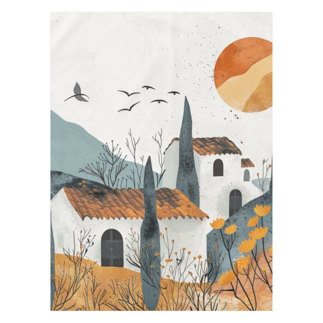 Toalha De Mesa Paisagem Boho Abstrato (4) (Frente)