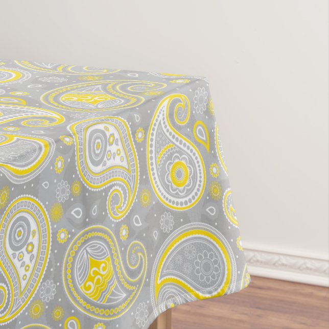 Toalha De Mesa Paisley, amarelo-padrão e elegante-cinza (Posição Original)