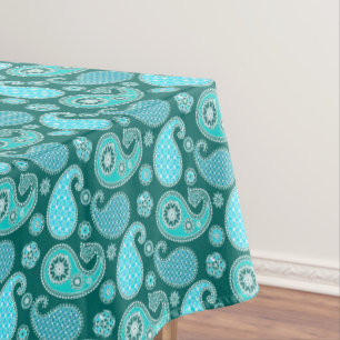 Toalha De Mesa Paisley, Teal, Aqua e White