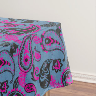Toalha De Mesa Paisley tradicional Linocut vívido, cor-de-rosa, a