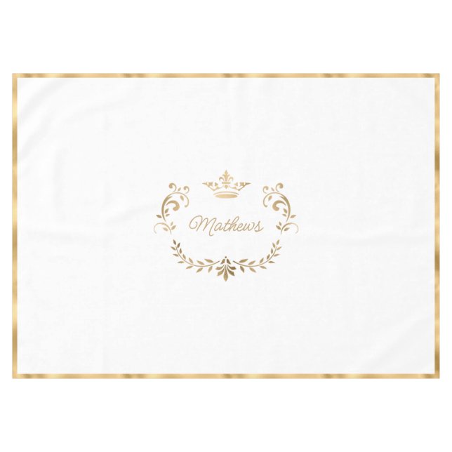 Toalha De Mesa Paixão Branco e Dourado Personalizado (Frente (Horizontal))