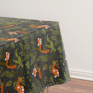 Toalha De Mesa Pandas Vermelhos na Floresta Preta