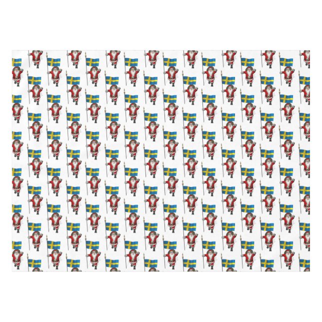 Toalha De Mesa Papai Noel Com Bandeira De Suecia (Frente (Horizontal))