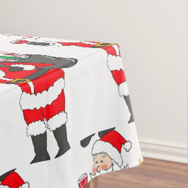 Toalha De Mesa Papai Noel com Copo de Vinho Tinto & Saco de Vinho