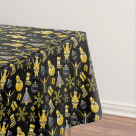 Toalha De Mesa Papais noeis Dourados de Natal Padrão de Neve