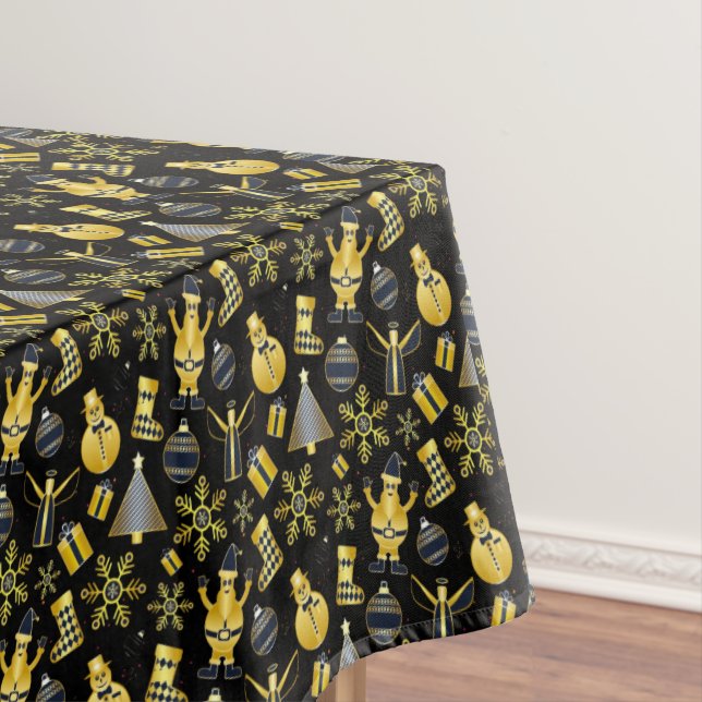 Toalha De Mesa Papais noeis Dourados de Natal Padrão de Neve (Posição Original)