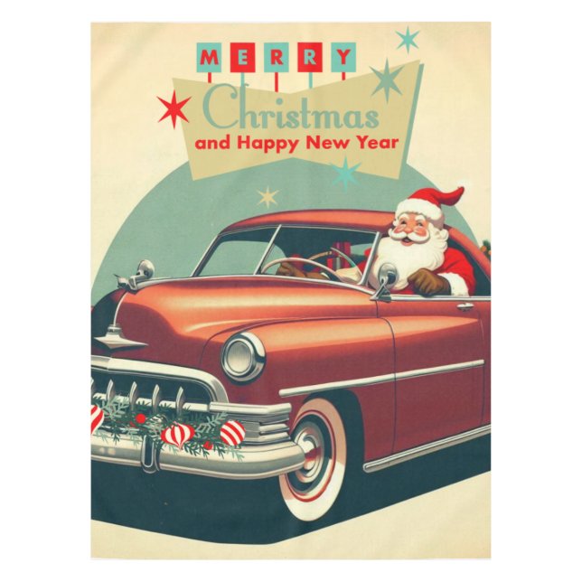 Toalha De Mesa Papais noeis e carros vermelhos (Frente)