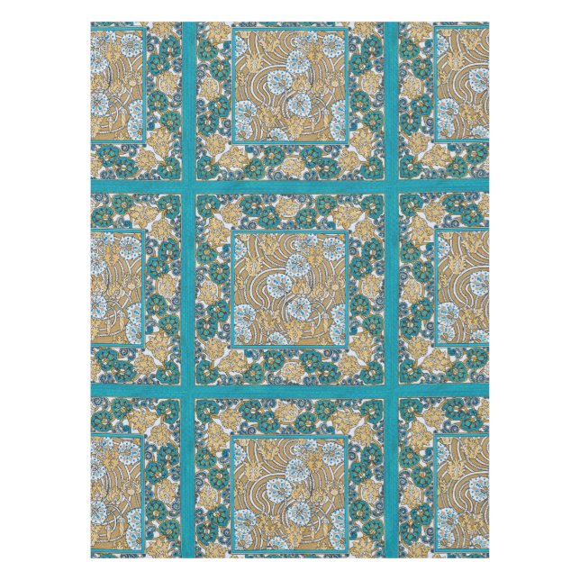 Toalha De Mesa papel de parede de flores azul-de-art-nouveau (Frente)