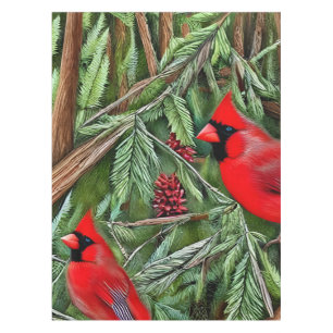 Toalha De Mesa Par de Cardeais Vermelhos Selvagens Majestosos