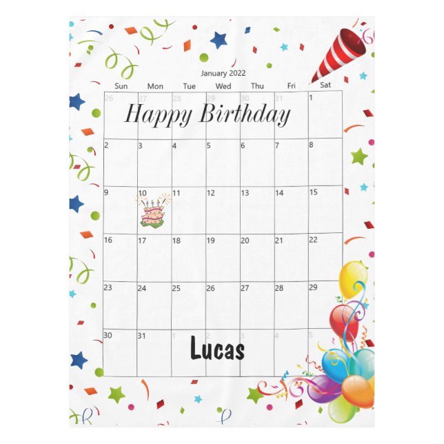 Toalha De Mesa Parabéns Tablecloth de janeiro de 2022 (Frente)