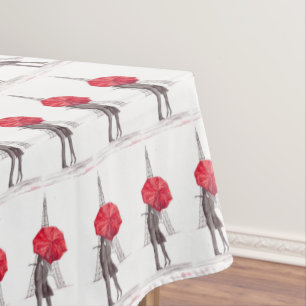 Toalha De Mesa Paris ama o casal de guarda-chuva vermelho Anivers