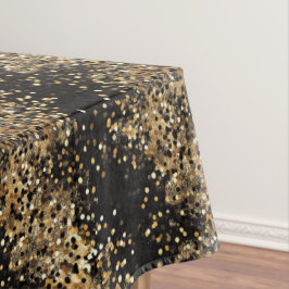 Toalha De Mesa Partido Glitter Elegante Negro e Dourado Confetti