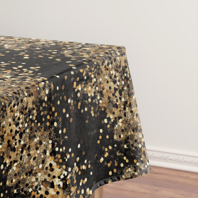 Toalha De Mesa Partido Glitter Elegante Negro e Dourado Confetti (Posição Original)