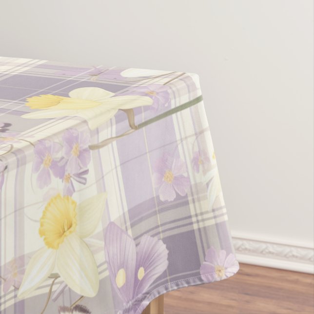 Toalha De Mesa Páscoa Daffodil Flower Violet Xadrez Padrão (Posição Original)
