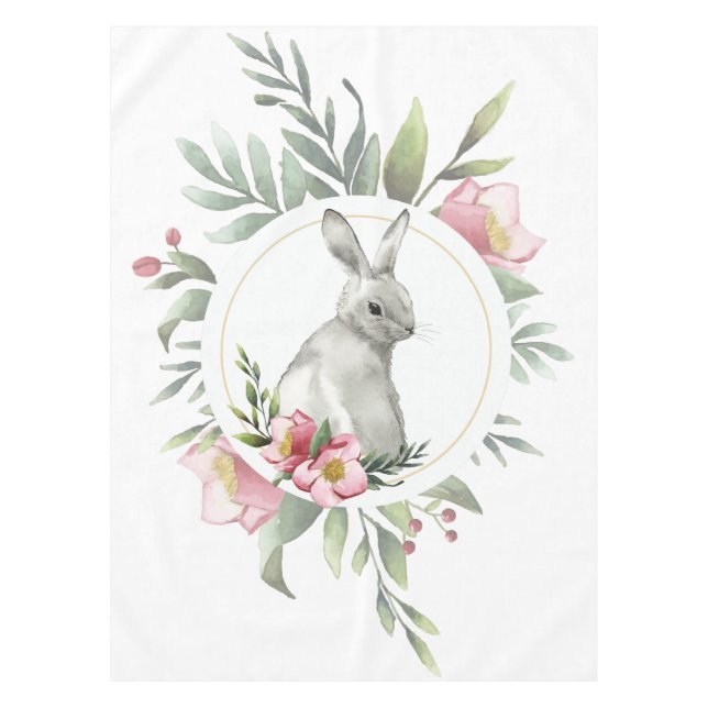 Toalha De Mesa Páscoa Elegante Bunny Floral (Frente)